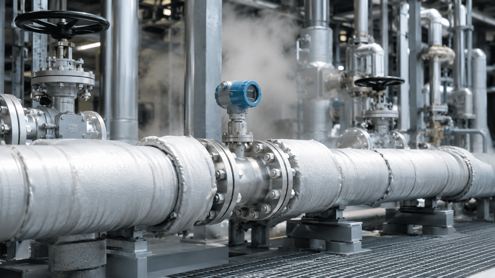 Steam process line for vortex flowmeter application context