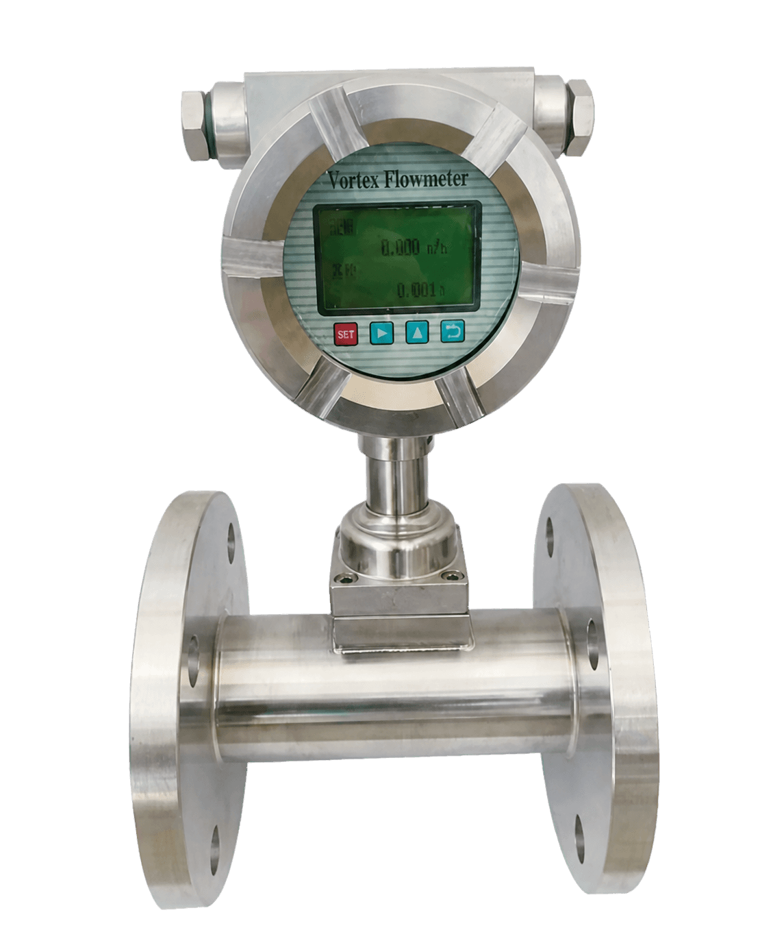 Velomac wide-turndown anti-vibration vortex flowmeter with complete transmitter, meter body and flanges