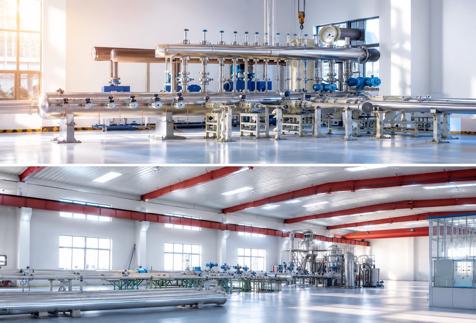 Velomac gas and liquid flow calibration systems in two facility views