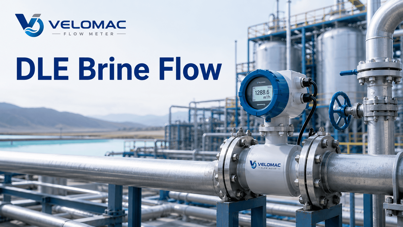 DLE brine flow measurement system installed on an industrial lithium extraction process line.