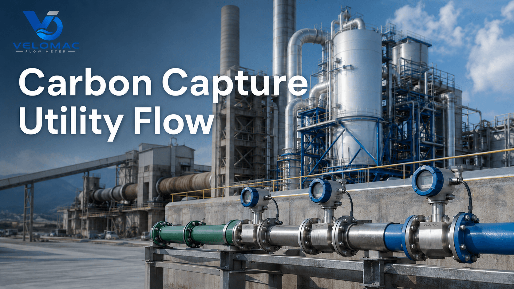 Flowmeters on cooling water, steam, compressed air, and wastewater lines serving a cement carbon capture retrofit