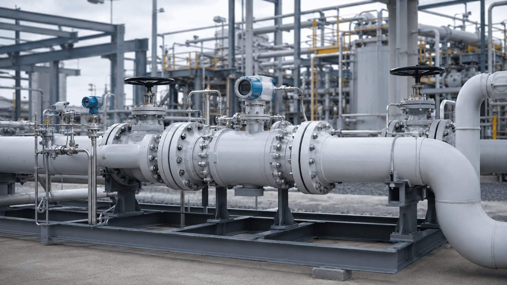Industrial process pipeline with flow instrumentation and available installation geometry