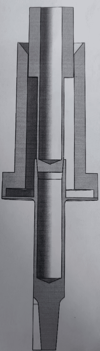 Section view of the removable non-wetted vortex sensor structure